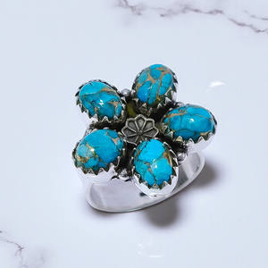 Anillos de Plata de Ley 925, Joyería de Plata 925, Anillos Finos de Plata con Piedras Preciosas de Turquesa Azul Cobre - Product Image 2