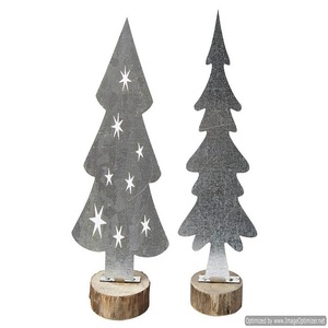 Árbol de Navidad de metal fundido de aluminio con base de madera Color gris antiguo Base de material de madera única para proveedores mayoristas - Product Image 3