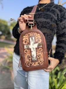 New Arrival Stylish Trending Multi-Use <b>Hand</b> Tooled Leather Shoulder <b>Bag</b> Easy <b>Carry</b> Zip Travel Hair Hide Fur Fashionable Handbag - Product Image 6