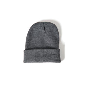 Classic Folded Cuff Grey Knit Beanie Soft 100% Cotton Ribbed <b>Vintage</b> Cycling <b>Hat</b> with Custom Logo Embroidery for Unisex Adults - Product Image 1