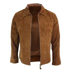 Wholesale Custom Design Genuine <b>Leather</b> Short Zipper <b>Brown</b> Suede <b>Jacket</b> for <b>Men</b> - Product Image 3