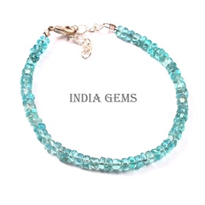 Pulsera de cuentas de piedras preciosas de apatita de plata ajustable Joyería de apatita natural con cuentas de botón liso para bodas y regalos - Product Image 1