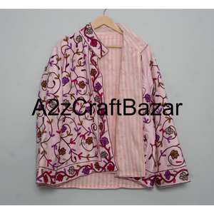 Veste en velours tricoté à fleurs élégante brodée à la main, vestes pour femmes imprimées, doublure en coton, écologique, respirante - Product Image 6