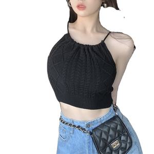 Débardeur décontracté pour femme, respirant, séchage rapide, couleur unie, en nylon/coton tricoté, court, sans manches, noir, pour sortir - Product Image 4