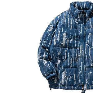 Vente en gros de veste denim d'hiver à logo personnalisé bouffant de jean bleu à la mode pour hommes et femmes fermeture à glissière brodée - Product Image 4