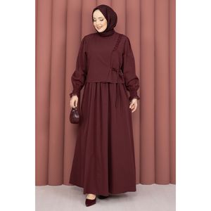 Lady's Two-Piece Crepe Set with Lace Trim Burgundy Knitting Casual <b>Top</b> and Short Skirt Summer Loose Fit <b>One</b> Size Fits All - Product Image 3