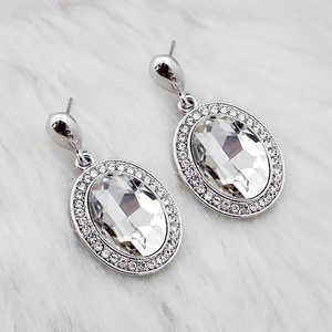 Boucles d'oreilles pendantes plaquées rhodium Kriaa Pierre de cristal blanc 1313645B Bijoux en cristal - Product Image 1
