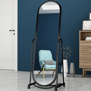 WINER M & G tam uzunlukta siyah Metal boy aynası dekoratif kullanım için hareketli tekerlekler cam malzeme ile Modern tasarım - Product Image 3