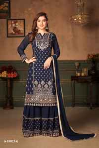 Traje étnico indio con Sharara para mujer, traje de Georgette con hilo bordado Dupatta y traje de trabajo Zari Salwar para mujer india - Product Image 6