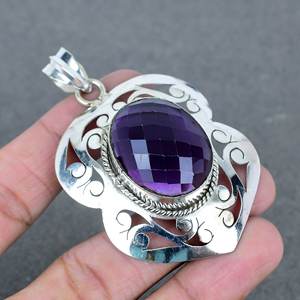 Colgante de piedras preciosas de corte ovalado de latón amatista azul hecho a mano, conector Chapado en plata 925 para ropa de fiesta, collar con colgante - Product Image 4