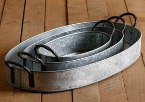 Mesa de diseño elegante bandeja galvanizada decorativa último diseño de gran tamaño con asas de cuerda bandeja de servicio galvanizada - Product Image 6