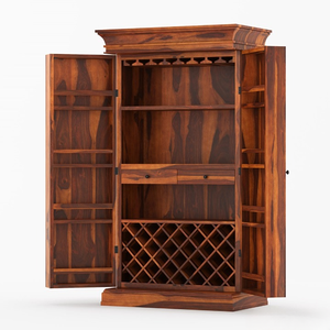 Armoire à vin et spiritueux haute de gamme en teck massif, écologique, style antique, grand rangement, porte-verres, mobilier de maison Java - Product Image 4