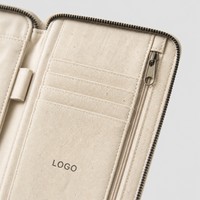 Dompet Organizer Paspor Kanvas dengan Resleting dan Tempat Dokumen, LOGO Custom