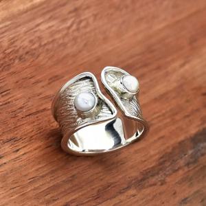 Fresh Water <b>Pearl</b> <b>Ring</b> 925 Sterling Silver Adjustable Textured Bohemian Birthstone Designer <b>Ring</b> Gift for Her - Product Image 3