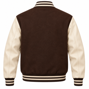 เสื้อแจ็คเก็ต Letterman แบบกำหนดเองสำหรับผู้ชาย ตัวเสื้อทำจากผ้าขนสัตว์ผสม แขนเสื้อทำจากหนังสังเคราะห์ ปักลายปะติด ผลิตโดยผู้ผลิตเสื้อผ้าขายส่งแบบ OEM - Product Image 4