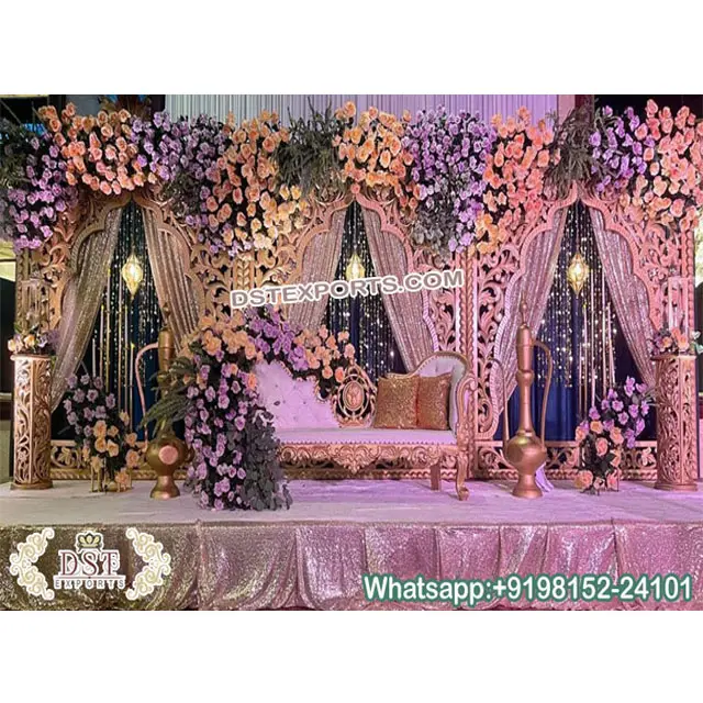 Moderne Bruiloft Boog Stijl Frp Achtergrond Frames Trending Bruiloft Podium Fiber Frames Hindu Huwelijksceremonie Achtergrond Gouden Frames