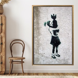 Arte en Lienzo Impreso de Banksy Graffiti Girl: Decoración Moderna de Arte Callejero, Lienzo con Marco Dorado - Product Image 1