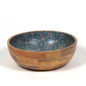 Tazón de Madera con Estampado Floral Azul para Cocina y Restaurante, Tazón de Madera de Diseño Artesanal para Suministro al por Mayor - Product Image 1