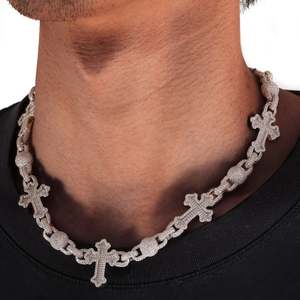 Iced Moissanite Cross Cuban <b>Chain</b> Necklace Gold Plated 925 <b>Silver</b> Luxury Unisex Everyday Wear - Product Image 2