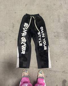 Pantalons de streetwear pour hommes personnalisés, pantalons de survêtement amples à paillettes, style décontracté léger - Product Image 1