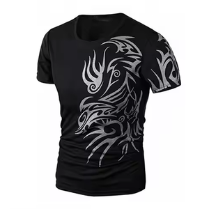T-shirt noir pour homme, élégant, écologique, respirant, imprimé, col rond, coupe ample, 100% coton biologique, pour la gym et le fitness - Product Image 1