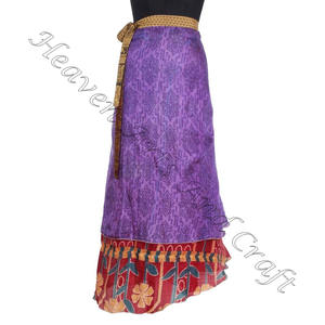 Nouvelle conception recyclée réversible soie Sari Wrap jupes Boho élégant Multi couleur été porter confortable mode Hippie Style - Product Image 1