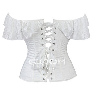 Corset de mariée en satin blanc avec baleines en acier et superposition de dentelle florale - Product Image 6