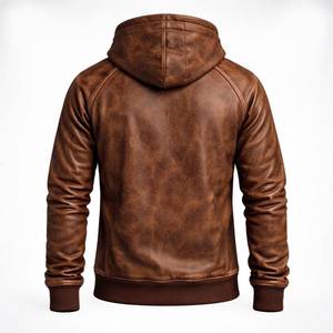 Sweat-shirt à capuche en cuir vintage pour homme, coupe-vent, imperméable, respirant, avec poche pour l'hiver - Product Image 2