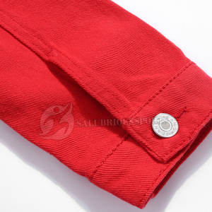 100% Cotton Knitted Breathable Canvas <b>Women</b> <b>Jeans</b> Jacket Custom <b>Red</b> Color Denim Outdoor Winter - Product Image 3