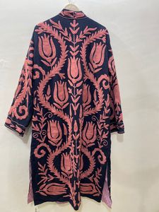 Broderie Coton Suzani Veste Long Kimono avec Ceinture Manteau D'hiver Indien Coton Broderie Vêtements D'été - Product Image 2