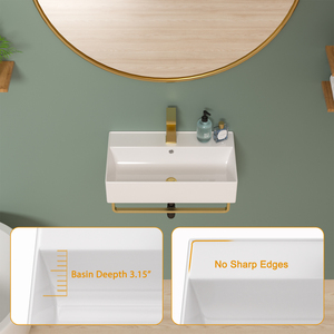 White Ceramic Wash Basin Wall Hung Art Basin Wall Mount Hand Washing <strong>Bowl</strong> <strong>Bathroom</strong> <strong>Sink</strong> with Faucet and Towel Rack - Product Image 5