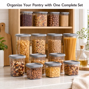 Plastic Eco-Friendly Dishwasher Safe Square Food <b>Storage</b> <b>Container</b> Set 12 Pcs <b>for</b> <b>Kitchen</b> Pantry Refrigerator and Retail Supply - Product Image 5
