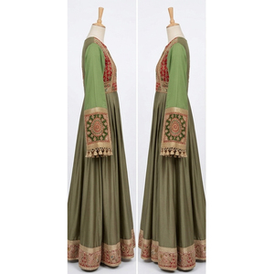 Vestido de Novia Elegante, Teñido en Color Sólido, con Bordado de Encaje Ecológico, Estilo Afgano Vintage, Maxi Vestido Kuchi Afgano de Cachemira y Acrílico - Product Image 3