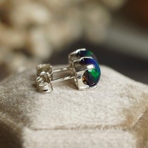 Black Ethiopian <b>Opal</b> Oval Stud Earrings 925 Sterling Silver Gemstone Jewelry Elegant Women <b>Gift</b> Boxed Luxury Earrings - Product Image 4