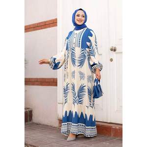 Robe Hijab en Viscose à Motifs Melike Indigo - Product Image 1