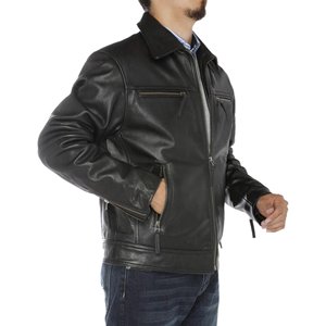 OEM Custom Embroidery Logo <b>Men</b> <b>Black</b> Winter Leather Jacket Wholesale Price <b>Men</b> <b>Black</b> Leather Jacket - Product Image 3