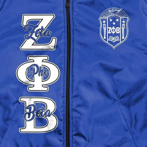 Veste en satin bleu et blanc pour femmes Zeta Phi Beta 1920, broderie du blason de la sororité ZPB, vêtements grecs haut de gamme, vêtements de sport - Product Image 4