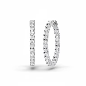 Women's 14K <b>Gold</b> & Natural Brilliant Two CTTW Diamond Inside-Out Side <b>Hoop</b> <b>Earrings</b> - Product Image 1