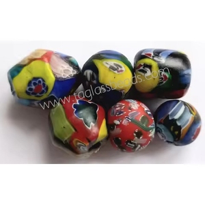 Vintage indien Millefiori verre perles de commerce en vrac 4mm 10mm rond en vrac petit africain noir bleu blanc clair fabrication de bijoux - Product Image 1