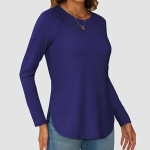 Camisetas de Manga Larga Personalizadas para Mujer, Ecológicas, de Alta Calidad, Transpirables, Antiarrugas, de Color Liso, Corte Regular, Casuales, de Algodón, OEM - Product Image 5