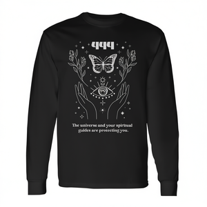 T-shirt a maniche lunghe con numerologia mistica celeste, numero angelico, farfalla, design spirituale, abbigliamento unisex - Product Image 2