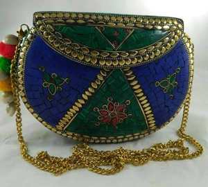 Wholesale Handmade Metal <b>Clutch</b> Women's Fashion <b>Bags</b> and Wallet Customized High Quality Customised Size & Shape Green & Blue - Product Image 6