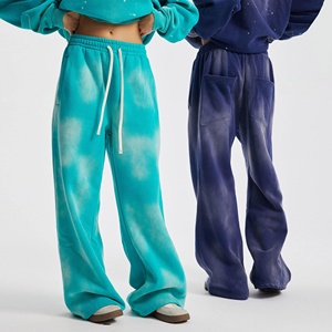 Pantalones de chándal de lona personalizados para hombre, de corte recto oversize, estilo vintage, con efecto desgastado por el sol y lavado ácido, acampanados, con cintura elástica - Product Image 4