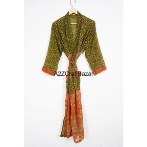 Bata Kimono Larga de Seda 100% para Mujer, Cuello en V, con Cordón Ajustable, Diseño de Parches, Logotipo Frontal, Suave, Transpirable, Lujosa, Informal, para Toda Temporada - Product Image 1