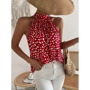 Blusa sin mangas con cuello alto y estampado para mujer de Jane, con detalle de lazo en la espalda, corte regular, tela fina de máxima calidad - Product Image 3