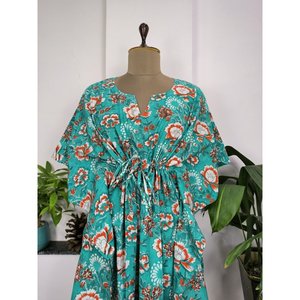 Kaftán de Algodón Puro con Estampado Floral, Cubierta de Playa Cómoda para Mamá, Estilo Indio, para Trajes de Baño - Product Image 3