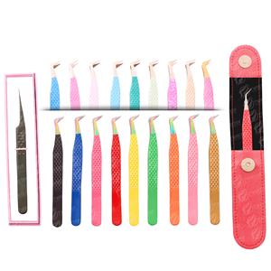 Pinzas de extensión de pestañas de acero inoxidable ligeras hechas a mano herramienta de belleza de embalaje personalizado para pestañas de volumen tipo punta de fibra - Product Image 5