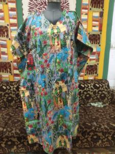 Caftan en coton gris pour femmes imprimé plage couvrir avec fermeture à cordon respirant été printemps fête porter grande taille - Product Image 2