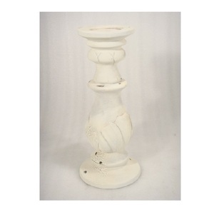 <b>Large</b> Size Rustic White Wash Finishing Wood Pillar <b>Candle</b> Holder for Table Top Decorative Home Living Room Party Use - Product Image 1