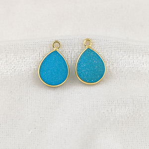 Argent Sterling 925 Bleu Druzy Charme Lunette Pendentif Poire Forme Charme Pendentif - Product Image 1